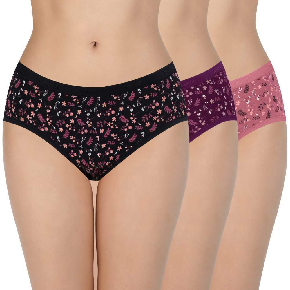 Amante Solid Mid Rise Bikini Panty (Pack of 3),Size -L