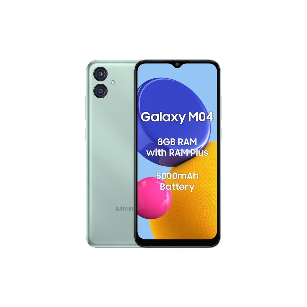 Samsung Galaxy M04 Light Green 4GB RAM 64GB Storage  Upto 8GB RAM with RAM Plus  MediaTek Helio P35 Octa-core Processor  5000 mAh Battery  13MP Dual Camera  Samsung Mobile