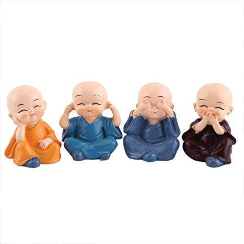 TIED RIBBONS Resin Buddha Monk Statues Small Multicolour Set of 4
