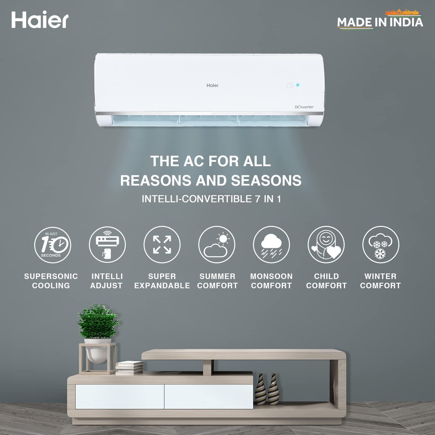 Haier 15 Ton 3 Star Inverter Split AC CopperConvertible 7 in 1 Cooling Modes Antibacterial Filter 2023 Model HSU18K-PYS3BE1-INV White