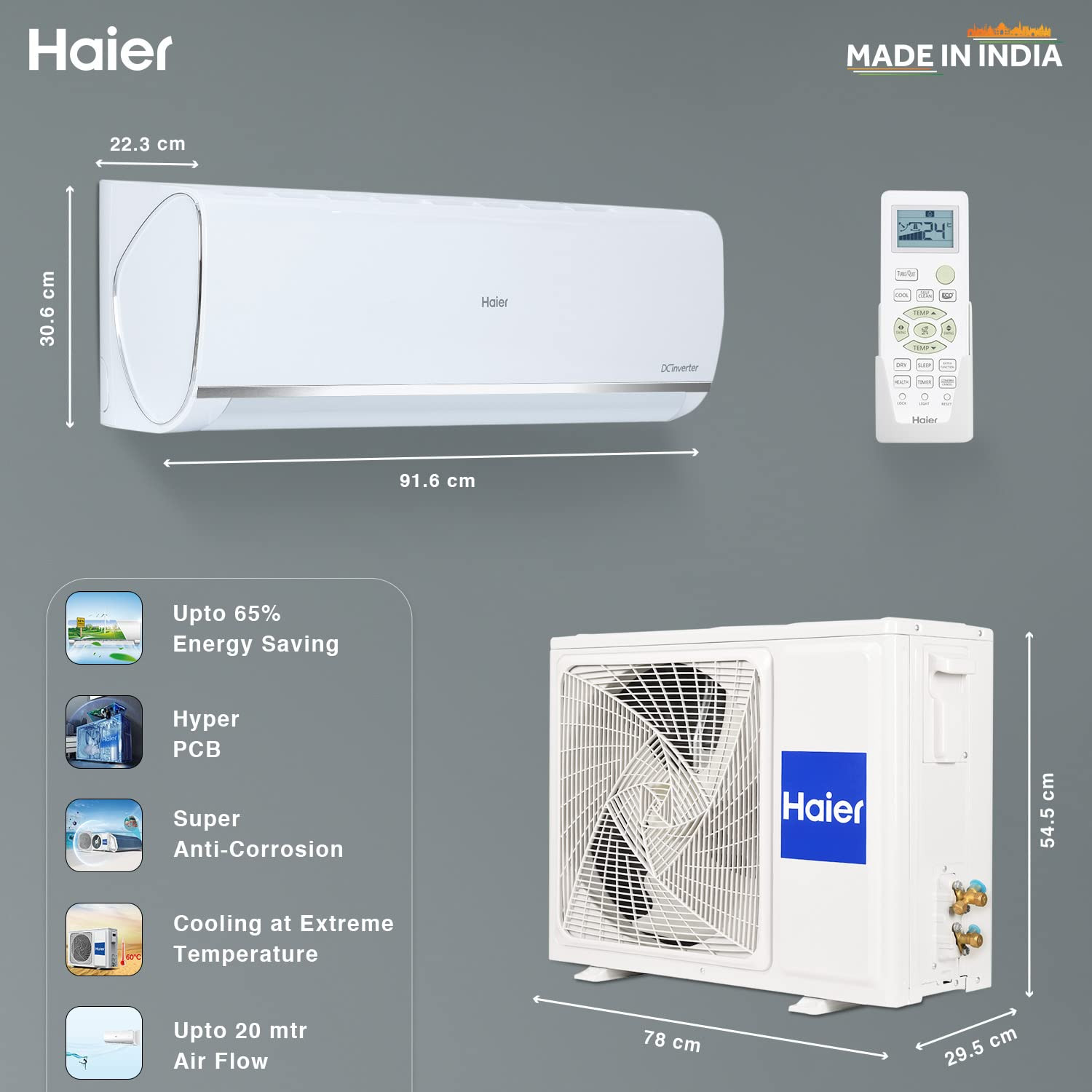 Haier 15 Ton 3 Star Inverter Split AC CopperConvertible 7 in 1 Cooling Modes Antibacterial Filter 2023 Model HSU18K-PYS3BE1-INV White