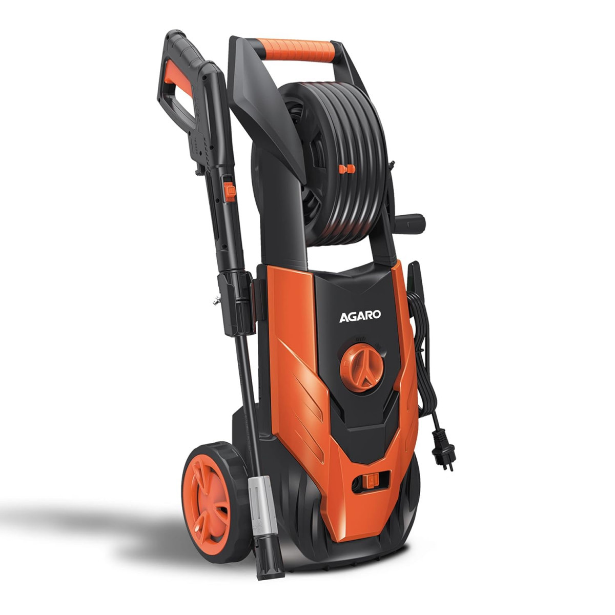 AGARO Royal High Pressure washer 1800 Watts Motor 140 Bars 7LMin Flow Rate 5 Meters Outlet Hose Upright Design With Wheel For Car Bike and Home Cleaning Purpose Turbo Nozzle Black and Orange