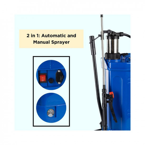 AgrOMill Turbo 2-in-1 Agriculture Sprayer Pump  Manual and Automatic Spray Machine for Agriculture Gardening  Sanitizing  Assembly Videos  Guides Included  16 litres Tank with 12Vx8aH Battery