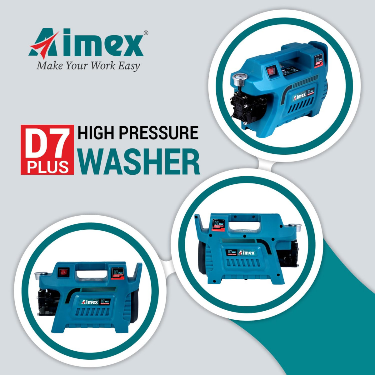 Aimex Electric D7 Plus High Pressure Car Washer Machine 2200W with Copper Winding for Cleaning Car 10 Mtr Outlet Pipe