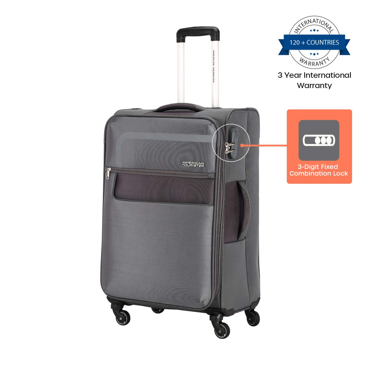 American Tourister Geneva 69 cms Medium Check-in Polyester Soft Sided 4 Spinner Wheels LuggageSuitcaseTrolley Bag Grey
