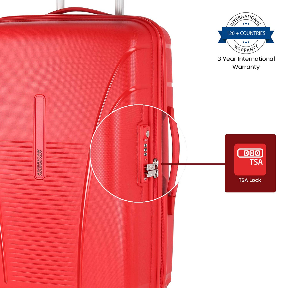 American Tourister Ivy 3 Pc Set 55 Cms 68 Cms  77 Cms Small Medium  Large Polypropylene PP Hard Sided 4 Spinner Wheels LuggageTrolley Bag with TSA Lock Red