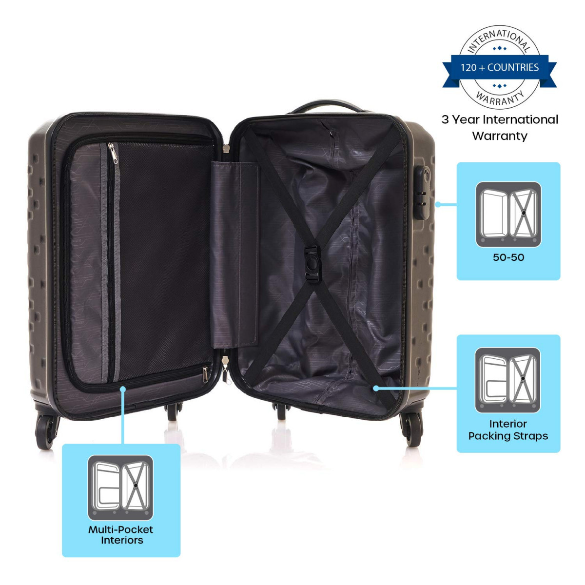 American Tourister Polyester 3149 Inches Hard Carry-On SpeedWheel 8 Wheel Suitcase An6 0 01 001Black Medium 80 Centimeters