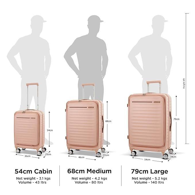 American Tourister Trolley Bag for Travel  FRONTEC Spinner 68 Cms Polycarbonate Hardsided Medium Check-in Luggage Bag  Suitcase for Travel  Trolley Bag for Travelling Apricot Pink