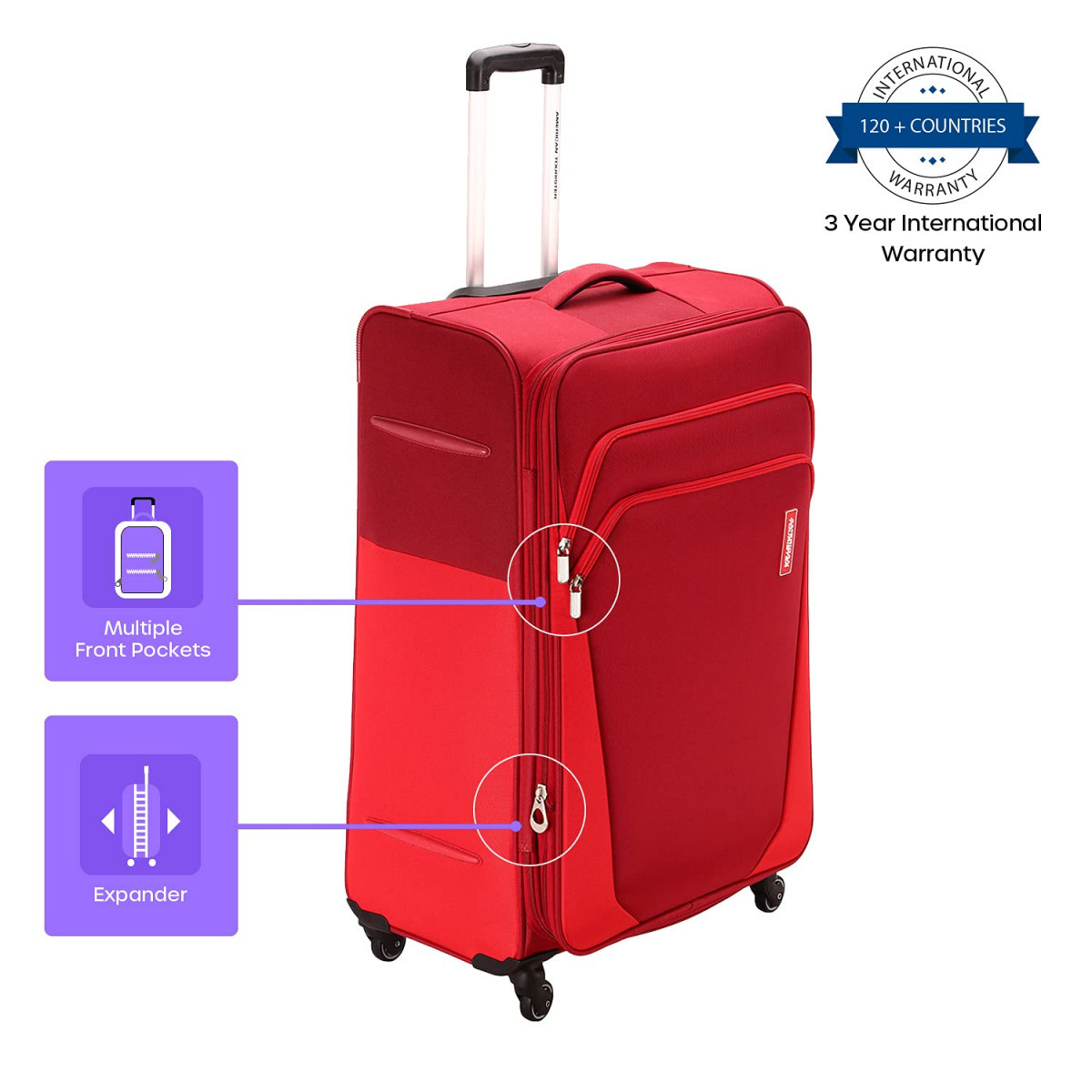 American Tourister Trolley Bag for Travel  Kansas 57 Cms Polyester Softsided Small Cabin Luggage Bag  Suitcase for Travel  Trolley Bag for Travelling Red