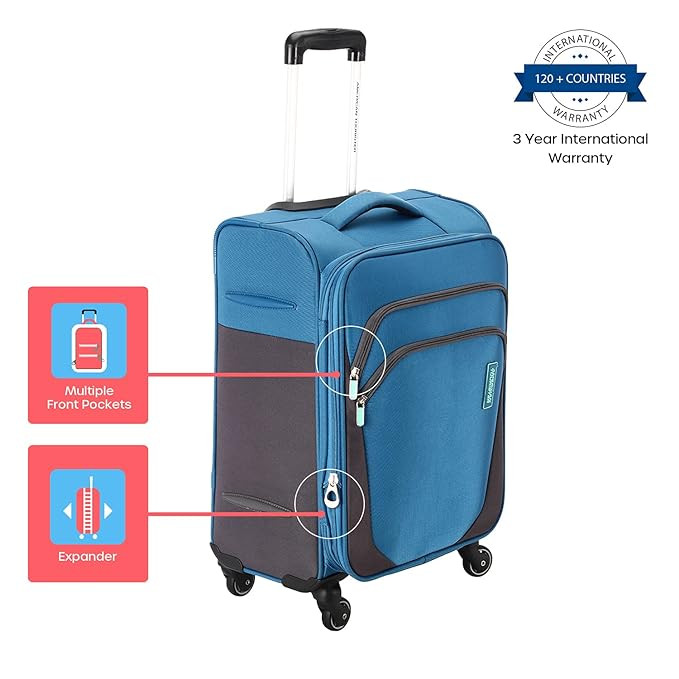 American Tourister Trolley Bag for TravelKansas 80 Cms Polyester Softsided Large Check-in Luggage BagSpeedWheel Suitcase for TravelTrolley Bag for Travelling Blue