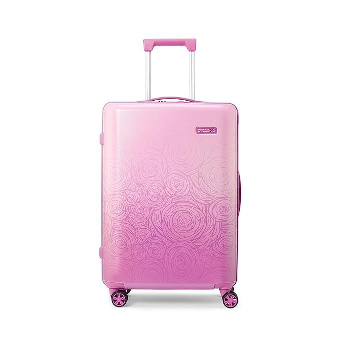 American Tourister Vicenza Spinner 68cm PC Hard Printed Pink Luggage with TSA Lock and Double Wheels for Women