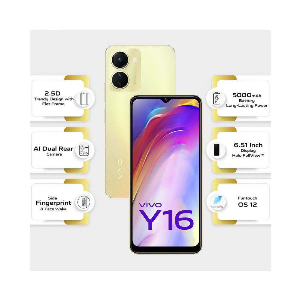 AMN Vivo Y16 Drizzling Gold 4GB RAM 64GB Storage with No Cost EMIAdditional Exchange Offers