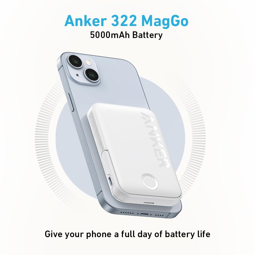 Anker 322 Magnetic Wireless Power Bank MagGo 5000 mAh with 12W USB C Output with Mobile Stand