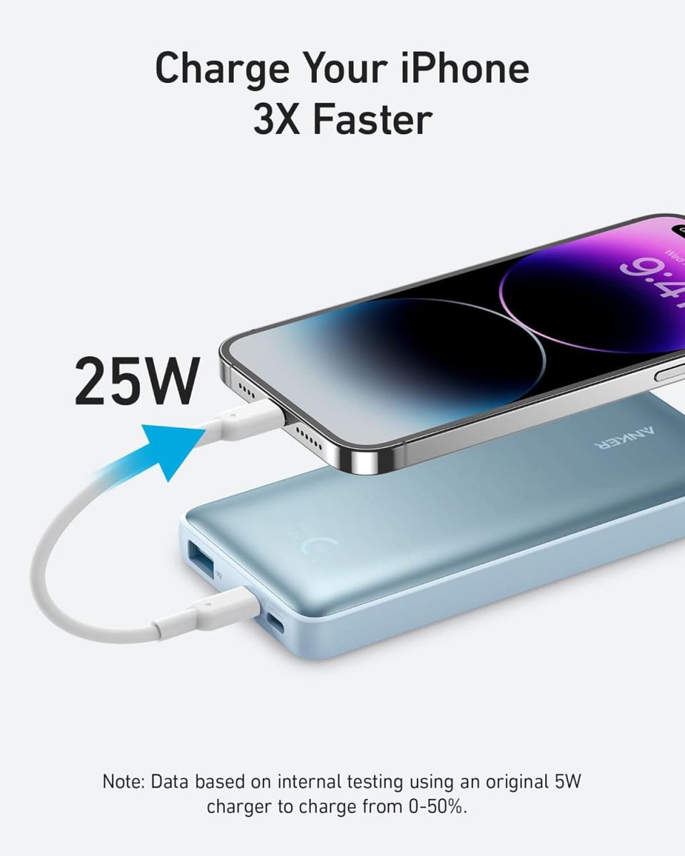 Anker 533 Power Bank 10000 mAh capacity PD 25W With 3 Port 2 USB-C 1 USB-A Fast Charging for iPhones