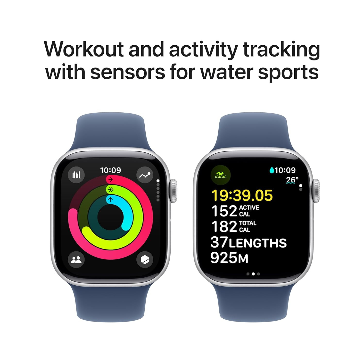 Apple Watch Series 10 GPS  Cellular 42 mm Smartwatch with Silver Aluminium Case with Denim Sport Band- SM Fitness Tracker ECG App Always-On Retina Display Water Resistant