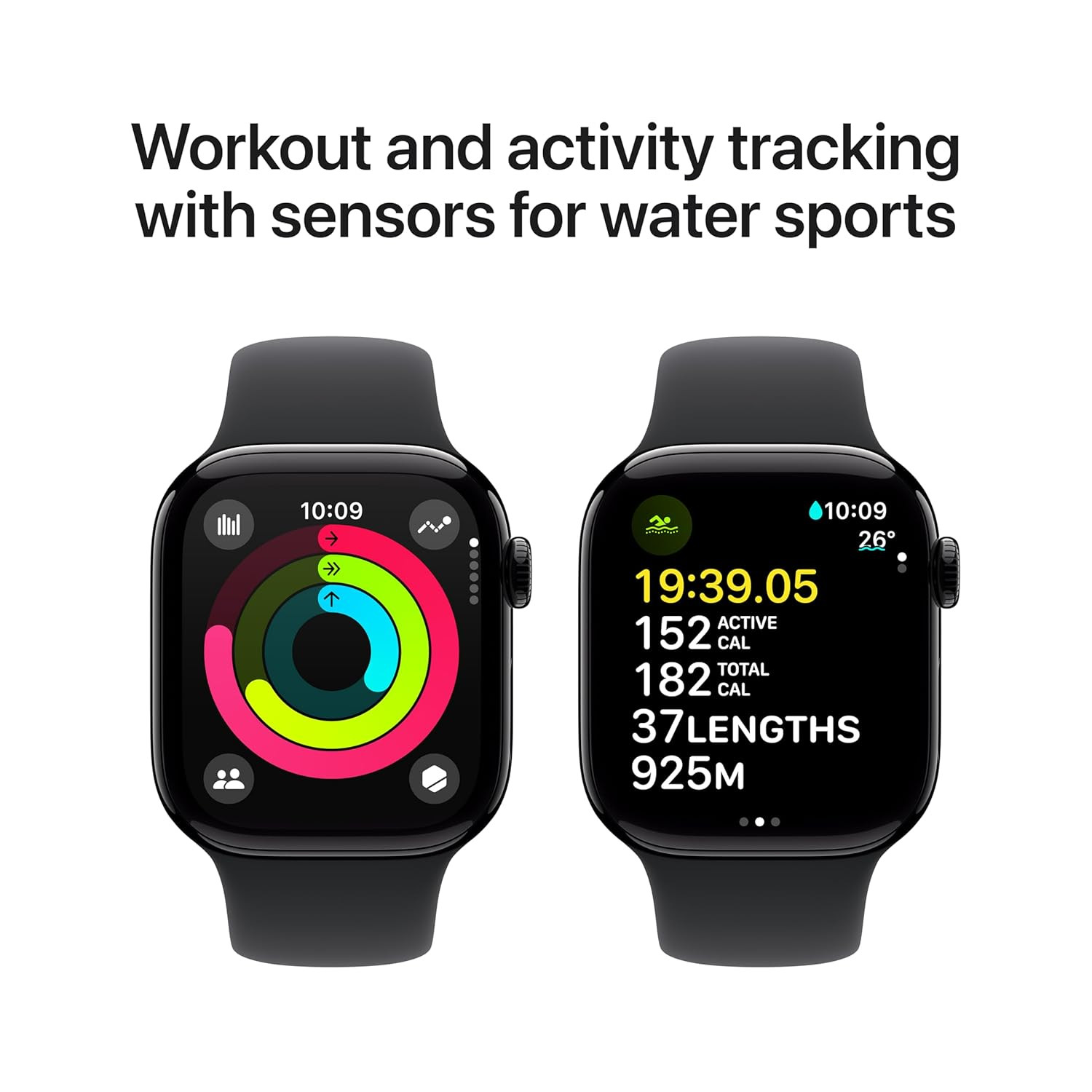 Apple Watch Series 10 GPS 42 mm Smartwatch with Jet Black Aluminium Case with Black Sport Band - SM Fitness Tracker ECG App Always-On Retina Display Water Resistant