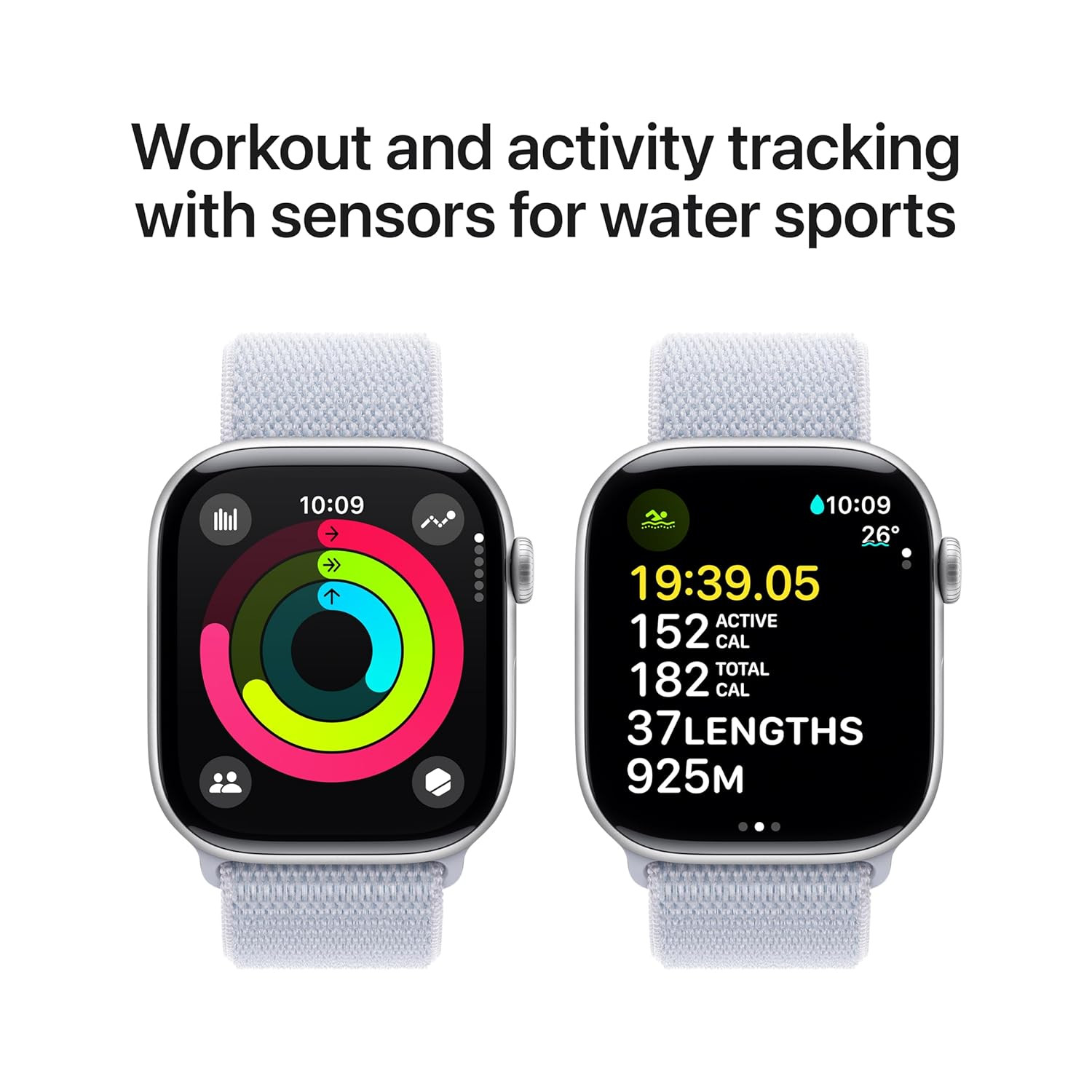 Apple Watch Series 10 GPS 46 mm Smartwatch with Silver Aluminium Case with Blue Cloud Sport Loop Fitness Tracker ECG App Always-On Retina Display Carbon Neutral