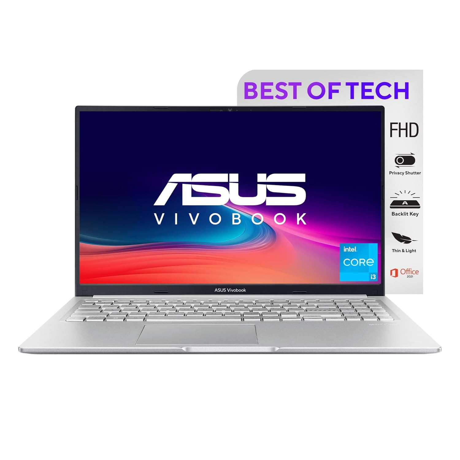 ASUS VivoBook 15 2022 IntelCore i3-1215U 12th Gen 156 3962 cm FHD Thin and Light Laptop 8GB512 SSDWindows 11Office 2021Backlit KBIcelight Silver17 kg X1502ZA-EJ322WS