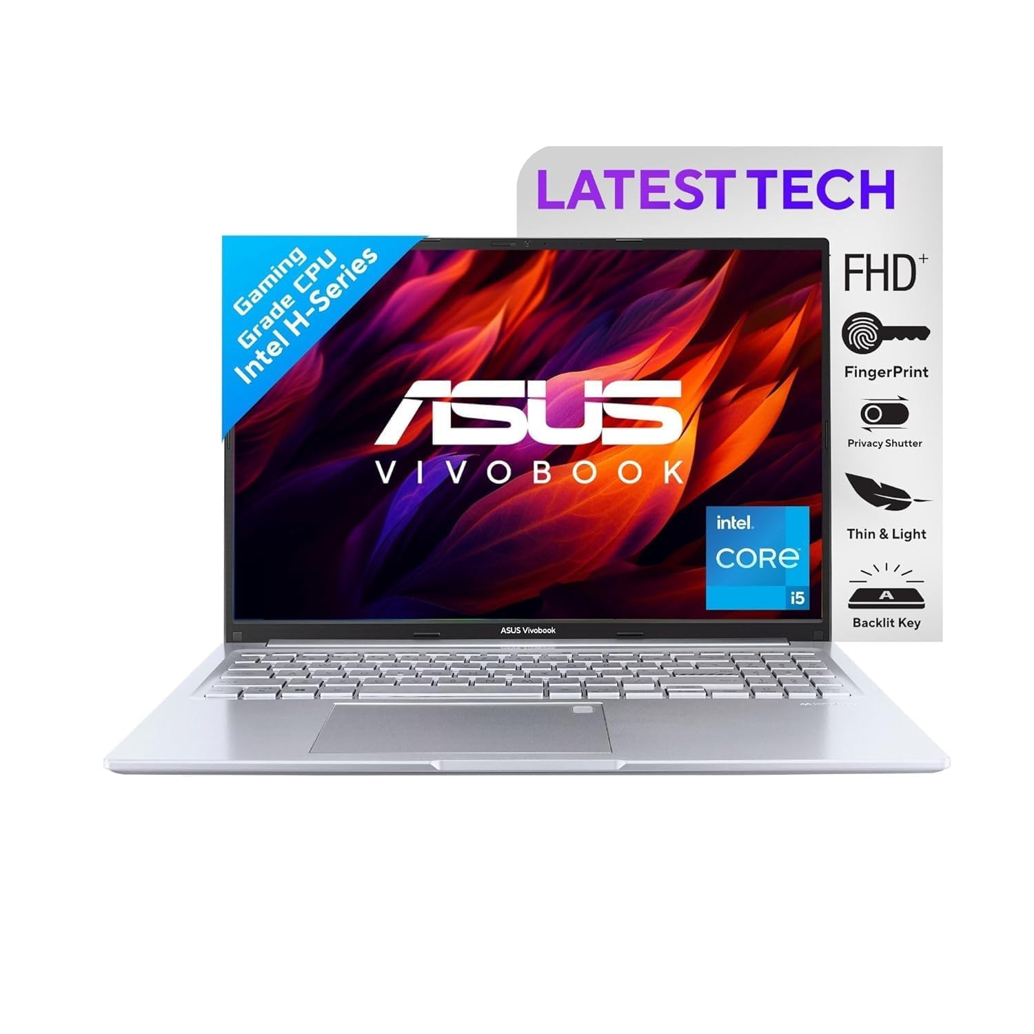 ASUS Vivobook 16 FHD 1920 X 1200 60Hz 300Nits Core i5-12500H 16GB RAM512GB SSDIntel Iris X GraphicsWin 11Office HomeFingerprint42Whr BatteryTransparent Silver188Kg X1605ZAC-MB541WS