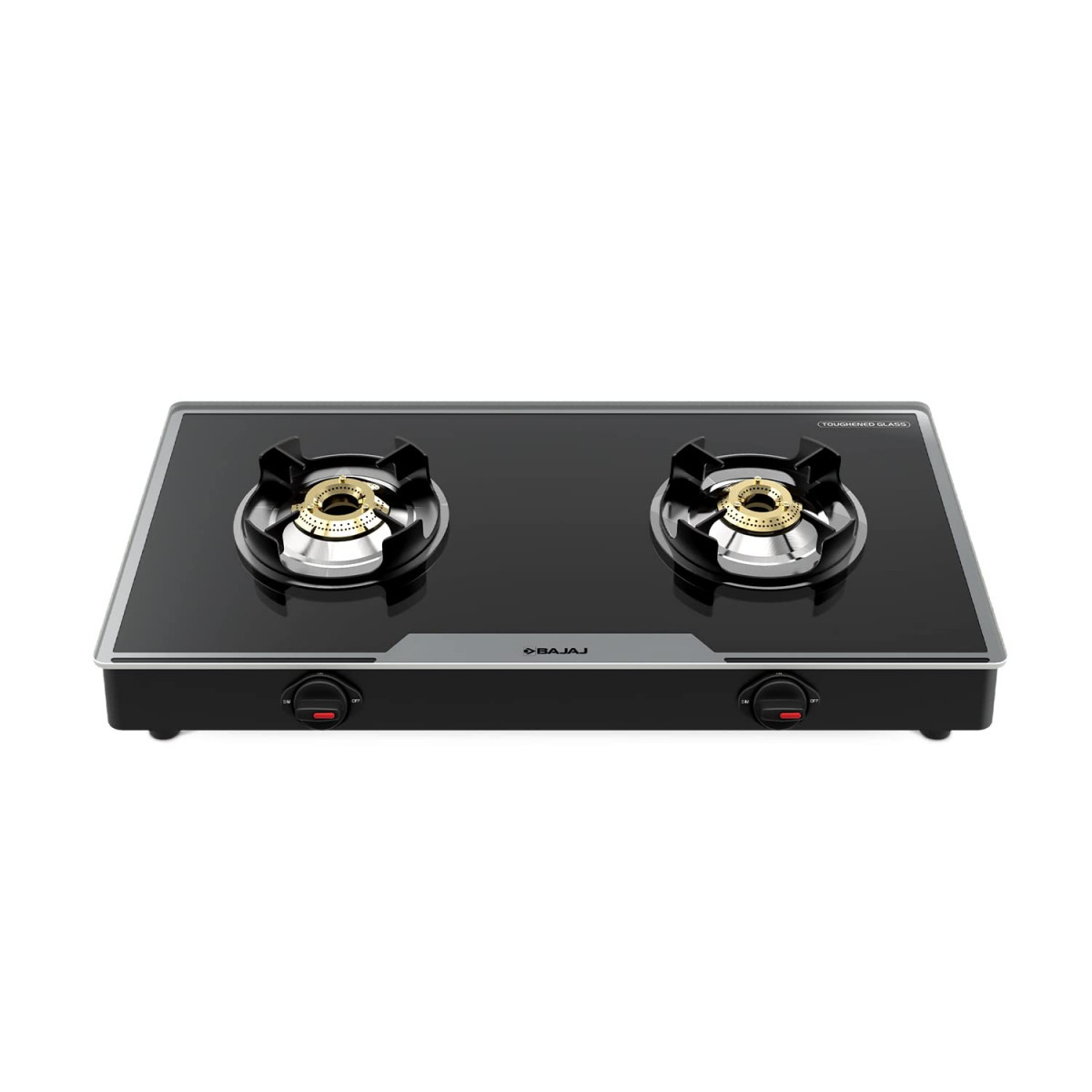 Bajaj 2Brgp7 Stainless Steel Glass Top Gas Stove with 2 Brass Burners Isi Certified Anti-Viral  Anti-Bacterial Coating Black Regular Open