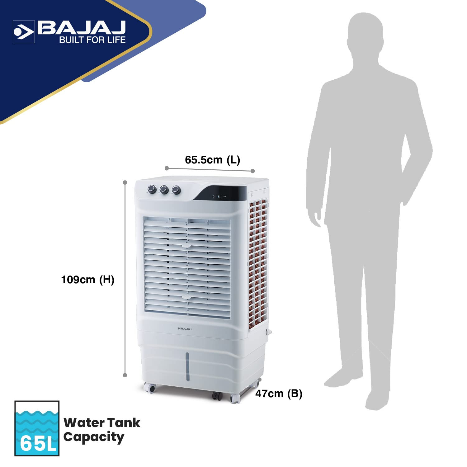 Bajaj DMH 65 Neo 65L Desert Air Cooler for HomeFor Larger RoomBIG ICE ChamberHigh Speed Anti-Bacterial Honeycomb PadInvertor ready90Ft Air Throw3-Yr Product 2-Yr Pump 1-Yr Motor WarrantyWhite