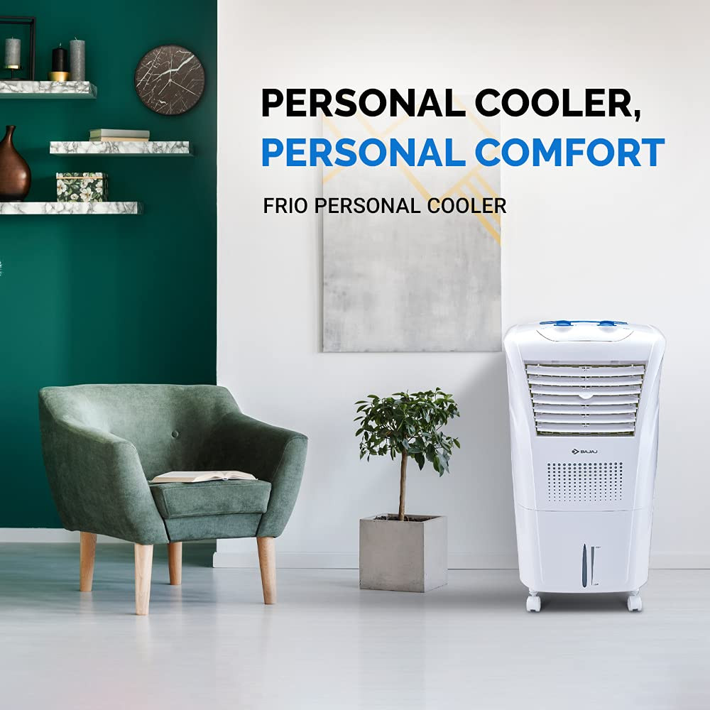 Bajaj Frio New 23L Air Cooler Typhoon Blower Anti-Bacterial Cooling DuraMarine Pump Inverter Compatible 30 Feet Air Throw White Personal Cooler