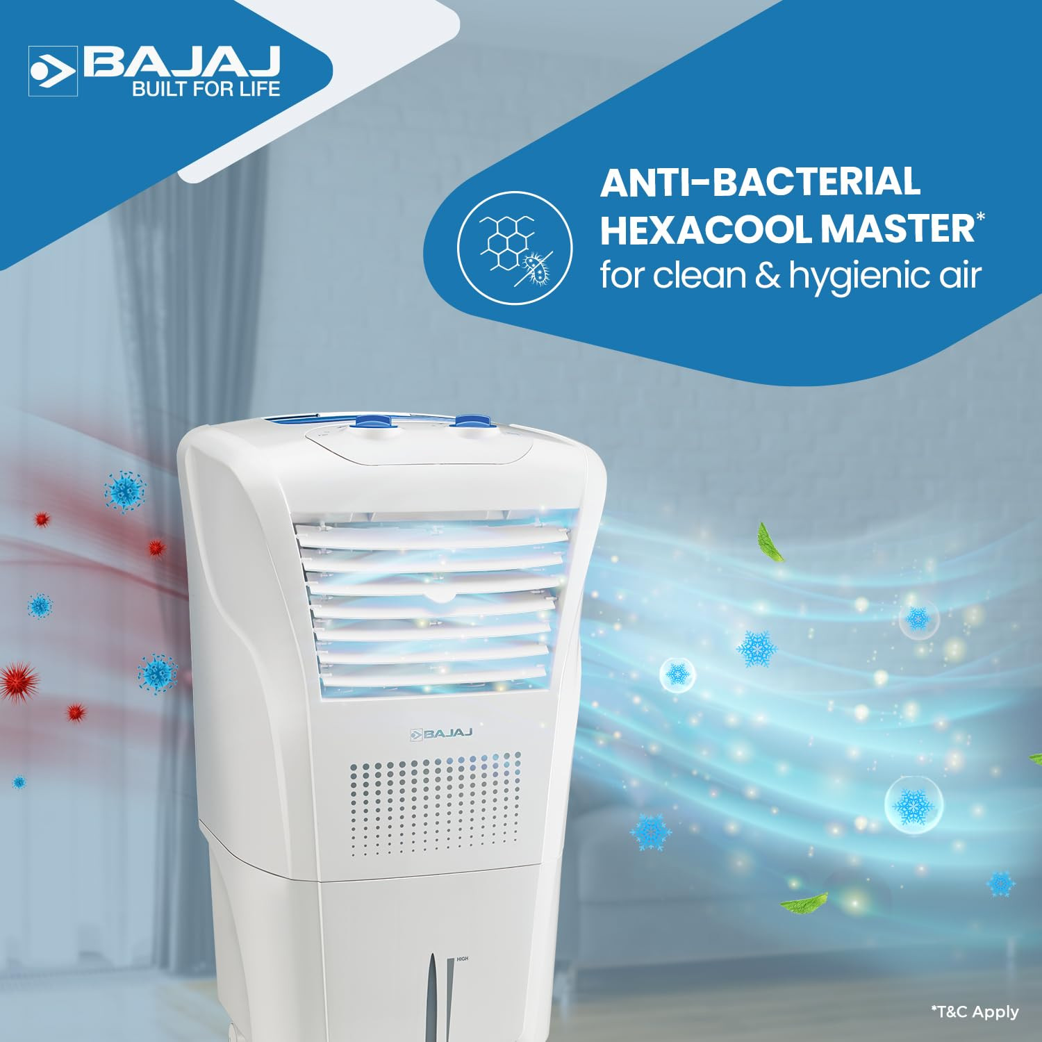 Bajaj Frio New Personal Air Cooler 23LMini CoolerAnti-Bacterial Honeycomb Cooling PadsInverter Compatability20Ft Powerful Air ThrowIce Chamber3-Yr Product 2-Yr Pump 1-Yr Motor WarrantyWhite