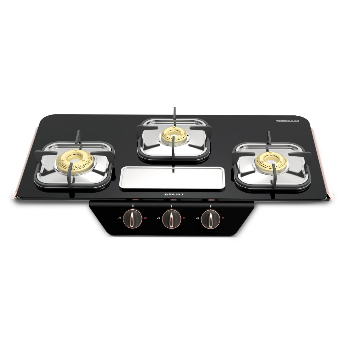 Bajaj Gf8 Frameless Glasstop Gas Stove 3 Burner with 1 Jumbo Burner Black Open