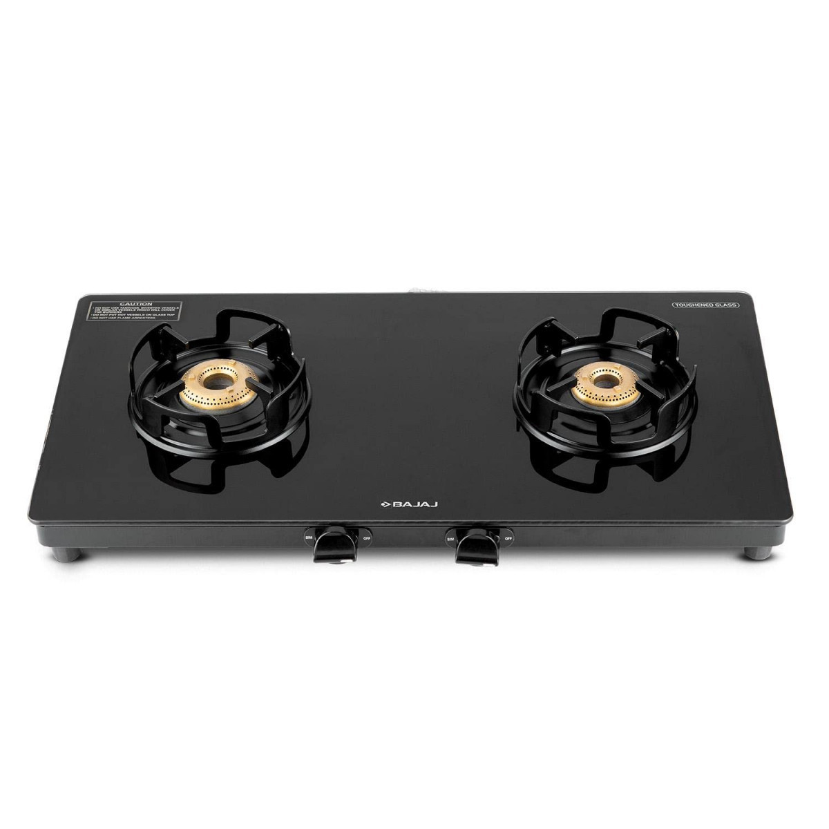 Bajaj Gp4 Powder Coated Slim Glasstop Gas Stove 2 Burner Black Open