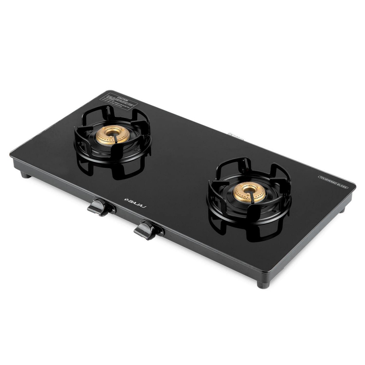 Bajaj Gp4 Powder Coated Slim Glasstop Gas Stove 2 Burner Black Open