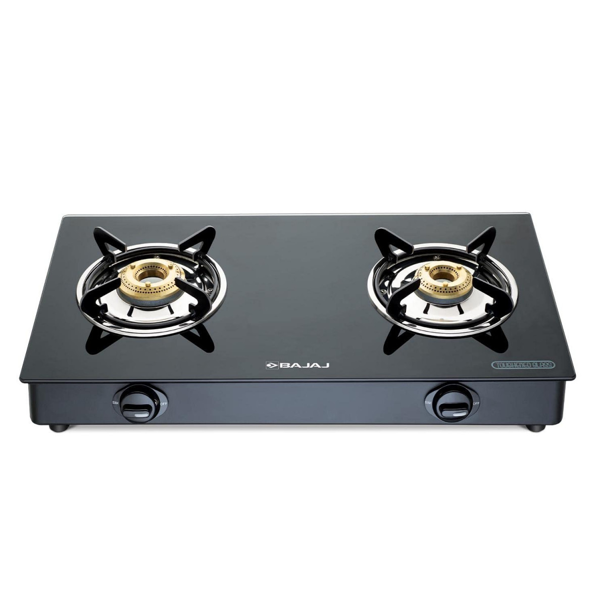 Bajaj NBAI Powder Coated Glasstop Gas Stove with Non Battery Auto Ignition 2 Burner Black