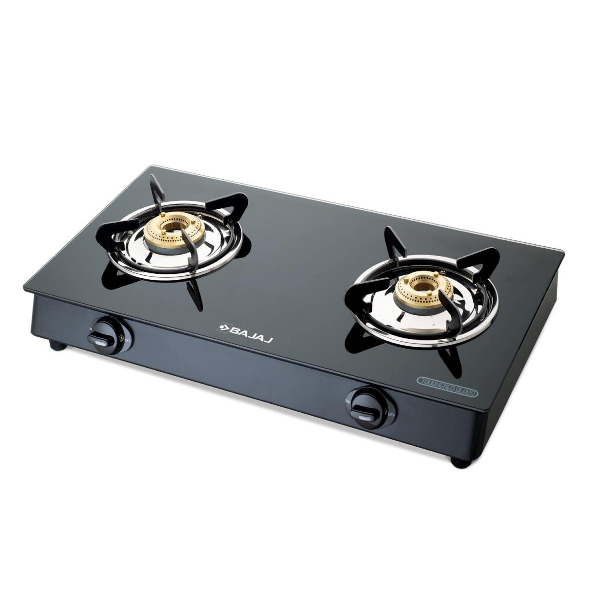 Bajaj NBAI Powder Coated Glasstop Gas Stove with Non Battery Auto Ignition 2 Burner Black