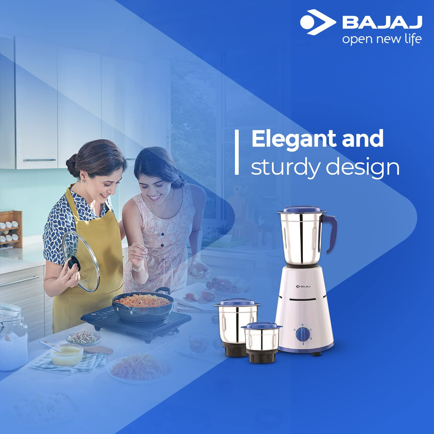 Bajaj Pluto Mixer Grinder 500W Mixie For Kitchen With Nutri-Pro Feature3- Speed ControlMotor Overload ProtectionRust ResistantStainless Steel Blades 1 year Warranty By BajajWhite