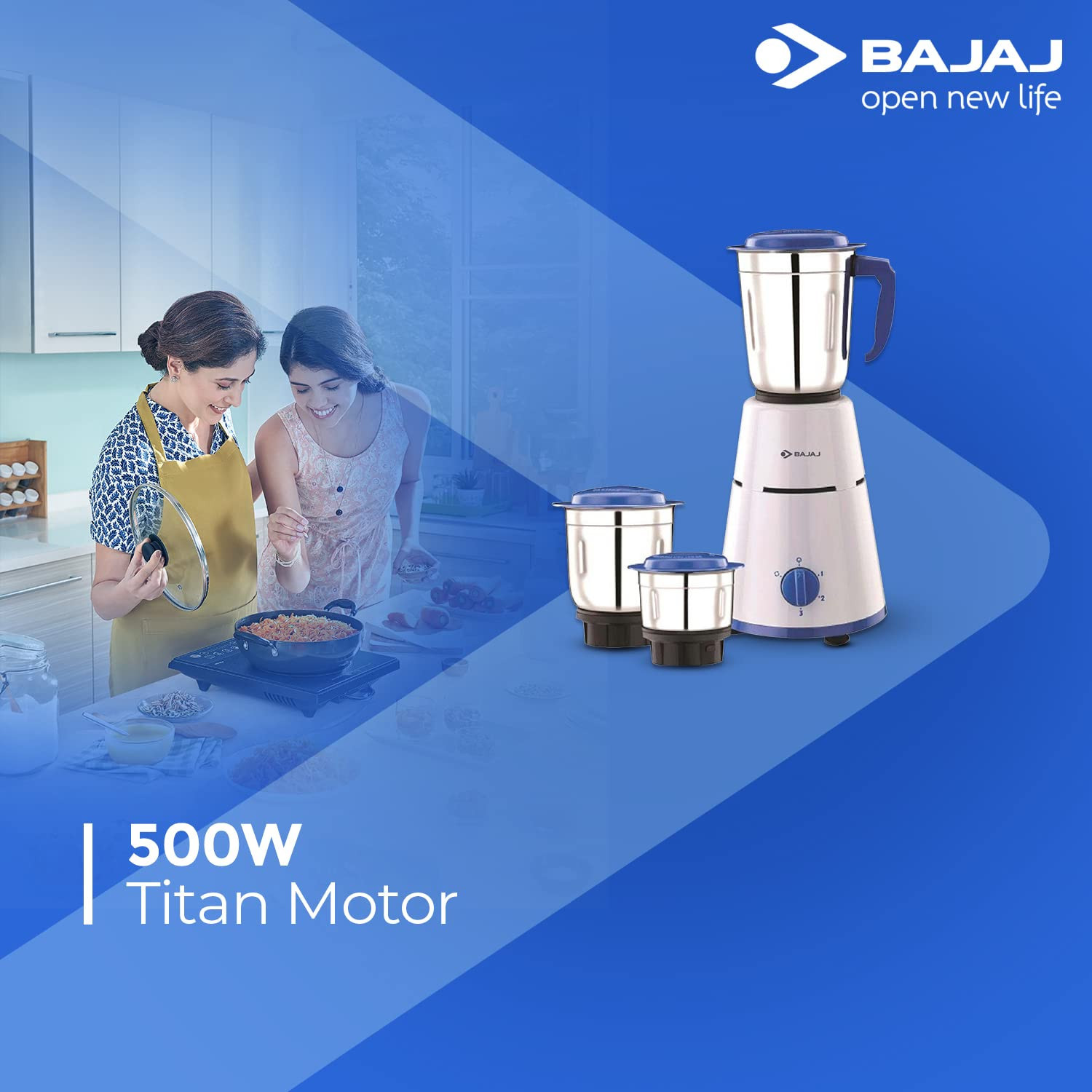 Bajaj Pluto Mixer Grinder 500W Mixie For Kitchen With Nutri-Pro Feature3- Speed ControlMotor Overload ProtectionRust ResistantStainless Steel Blades 1 year Warranty By BajajWhite