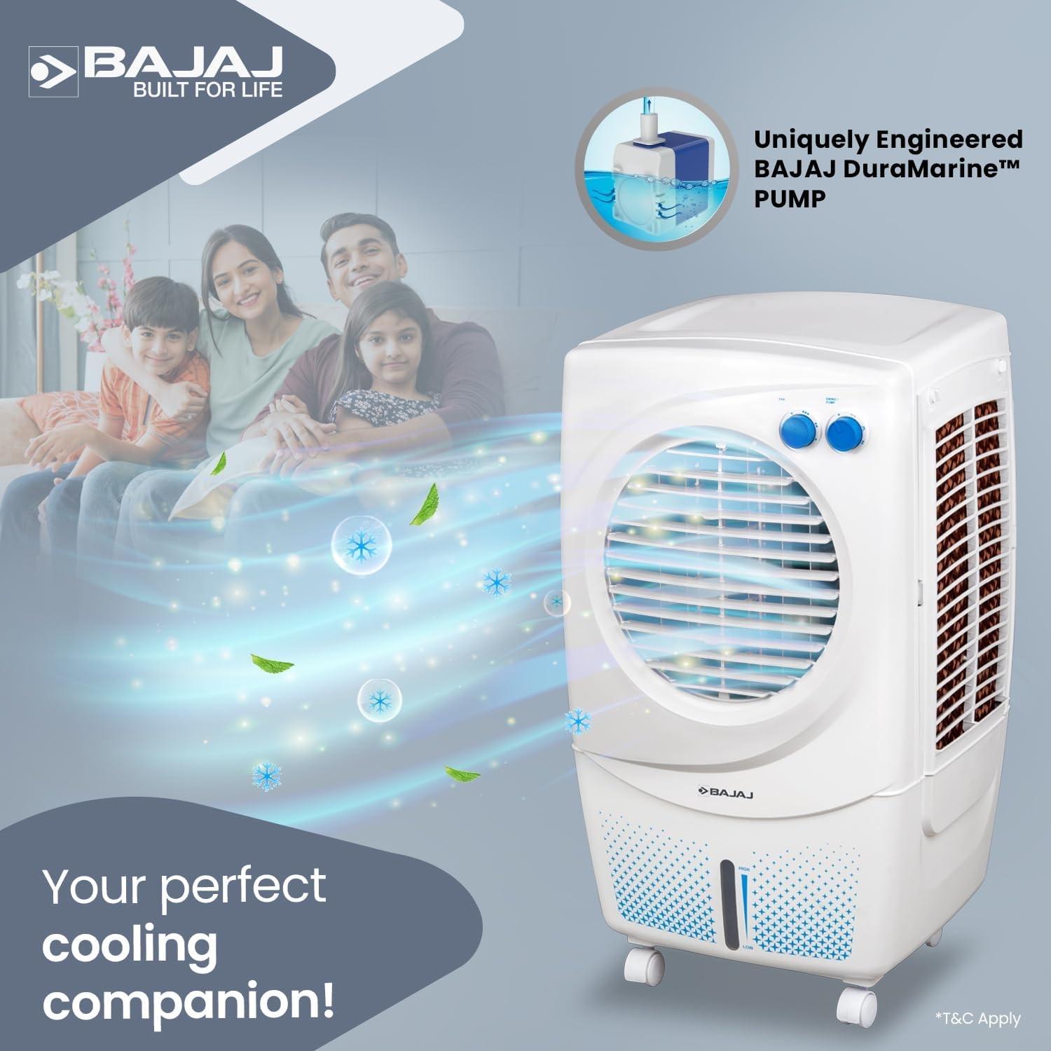 Bajaj PMH 36 Torque 36L Air Cooler TurboFan Technology Powerful Air Throw Personal Cooler Portable Air Cooler Durable Pump 3-Speed Control White