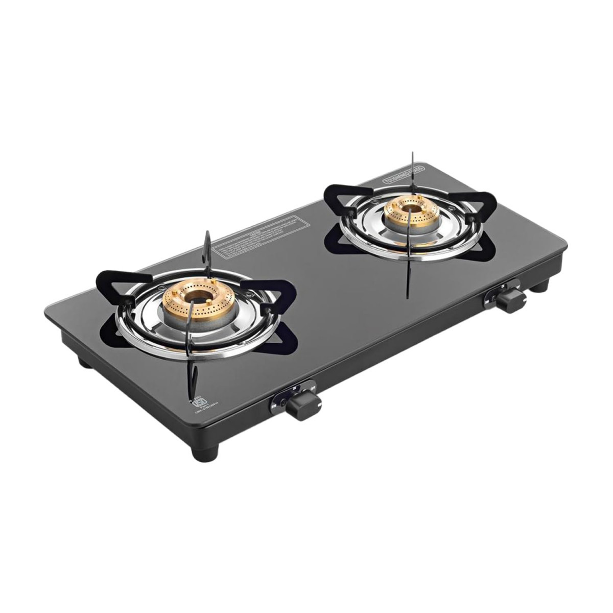 Bajaj Ucx 2 Burner Slim Glass Top Gas StoveSlim Frame Glass Cooktop 2-Brass Burners 360 Degree Swivel Nozzle Stainless Steel Drip Tray Black Open