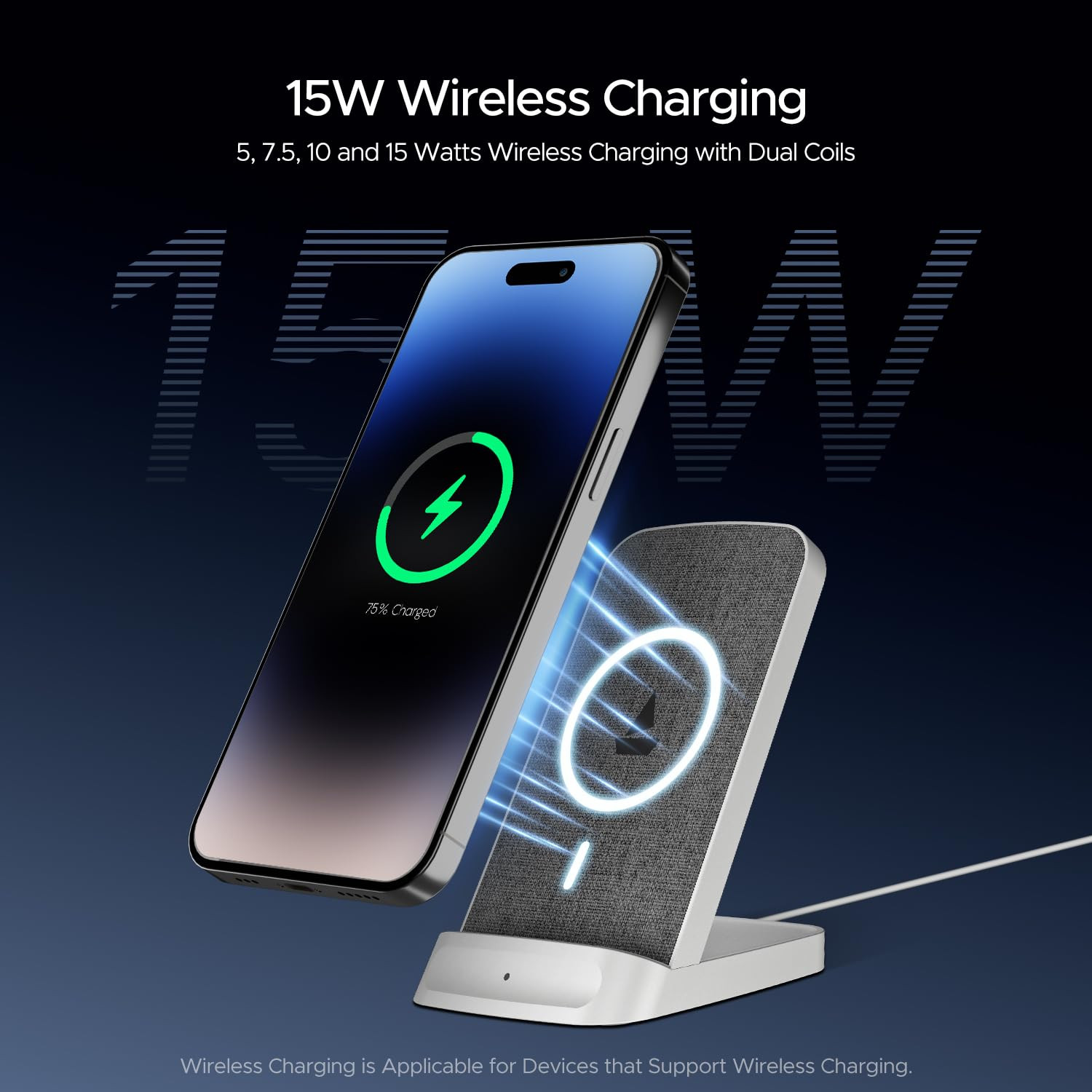 boAt Powerpod 200 Wireless Charger w 15W Wireless Charging Premium Fiber Cloth Build Dual Coils Anti-Slip Grip 6mm Transmission Range Smart IC Protection LED IndicatorWhite