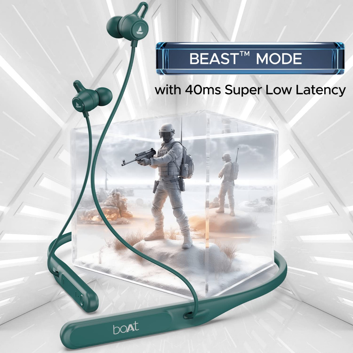 boAt Rockerz 255 Touch in Ear Neckband with Full Touch Controls Spatial Audio Up to 30H Playtime ASAP Charge Beast Mode Enx TechnologyTeal Green