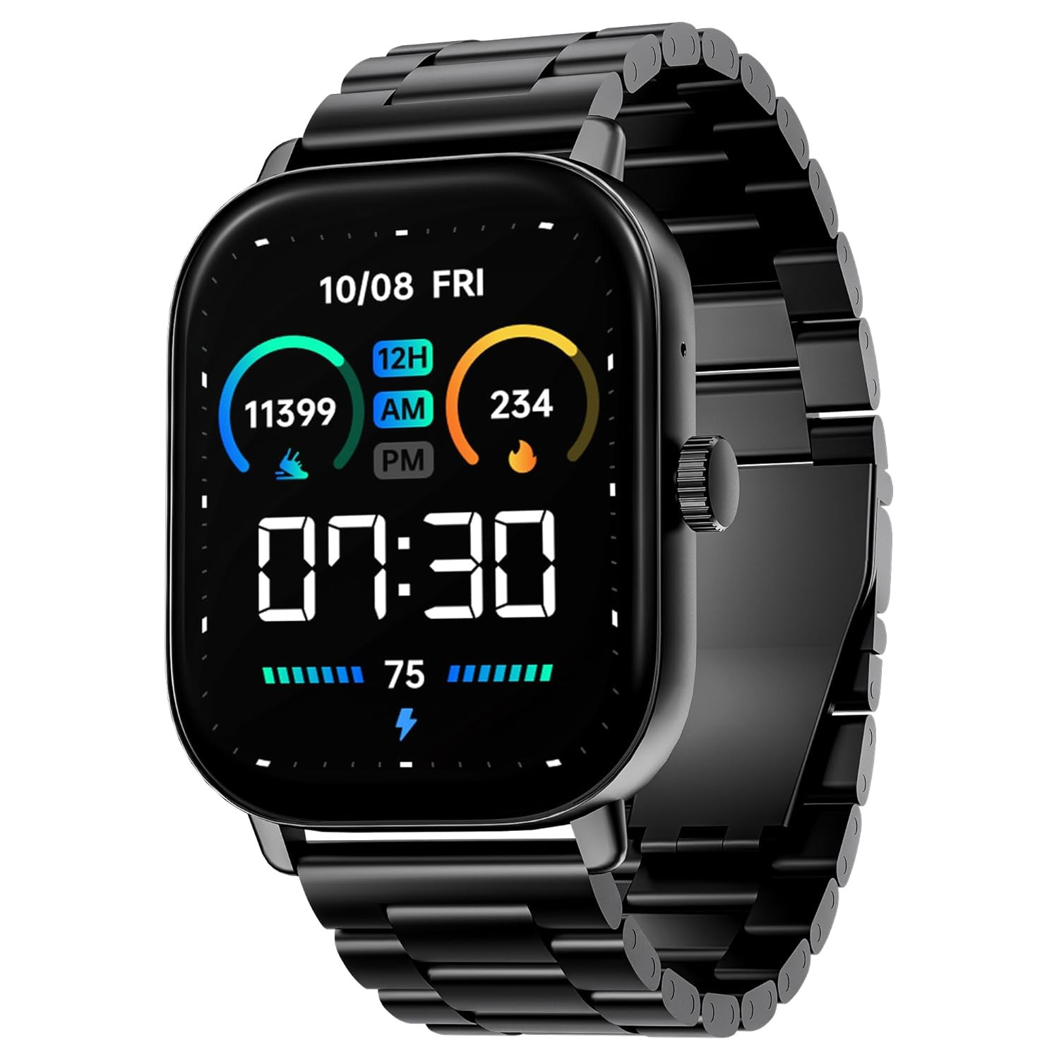 boAt Wave Spectra w 204 6 cm AMOLED Display BT Calling Functional Crown Metal Built Always-on Display Animated Watch Faces Smart Watch for Men  WomenSteel Black