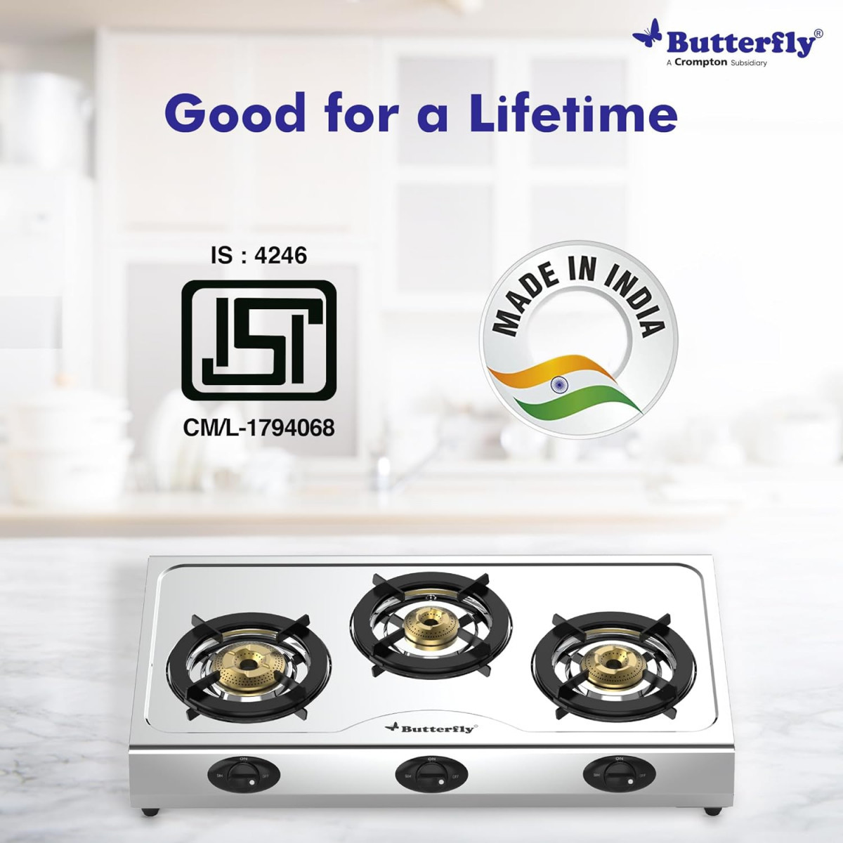 Butterfly Bolt 3B Stainless Steel Lpg Open Gas Stove Silver