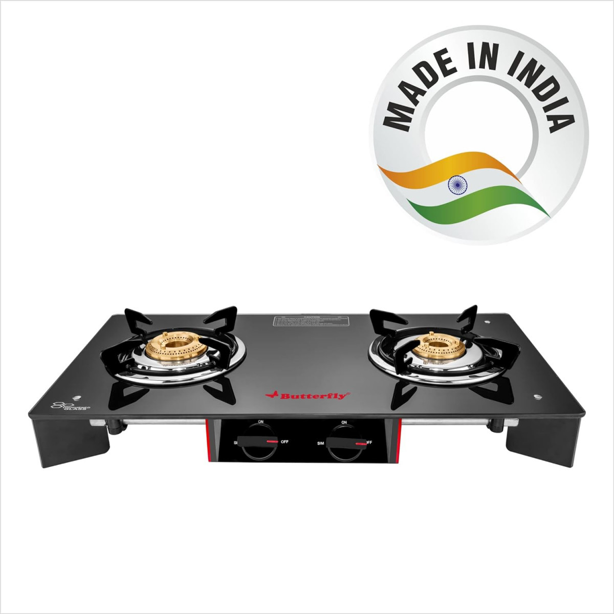 Butterfly Rapid Deluxe Frameless Glasstop Gas Stove 2 Burners Open Black