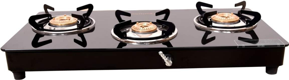 Butterfly Smart Glass 3 Burner Gas Stove Black Manual Ignition