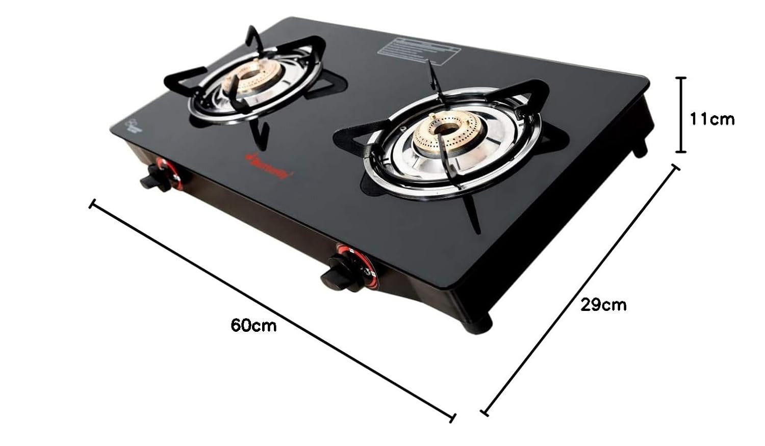 Butterfly Smart Glass Top 2 Burner Open Gas Stove Black Manual Ignition