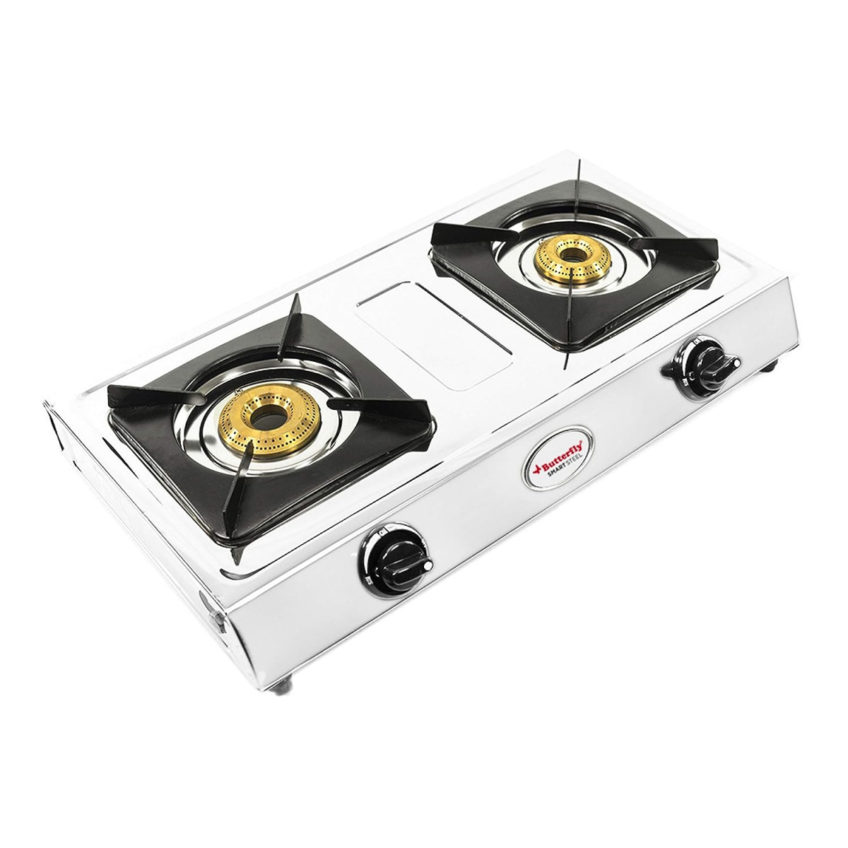 Butterfly Smart Stainless Steel 2 Burner Gas Stove Manual Ignition Sliver