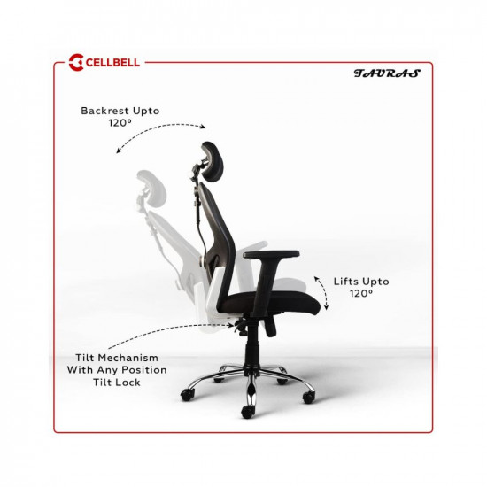 CELLBELL Tauras Lite C100 Mesh High Back Office Chair/Study Chair/Computer  Chair/Revolving Chair/Desk Chair for Work from Home Metal Base Seat Height  Adjustable Chair Grey : : Home & Kitchen