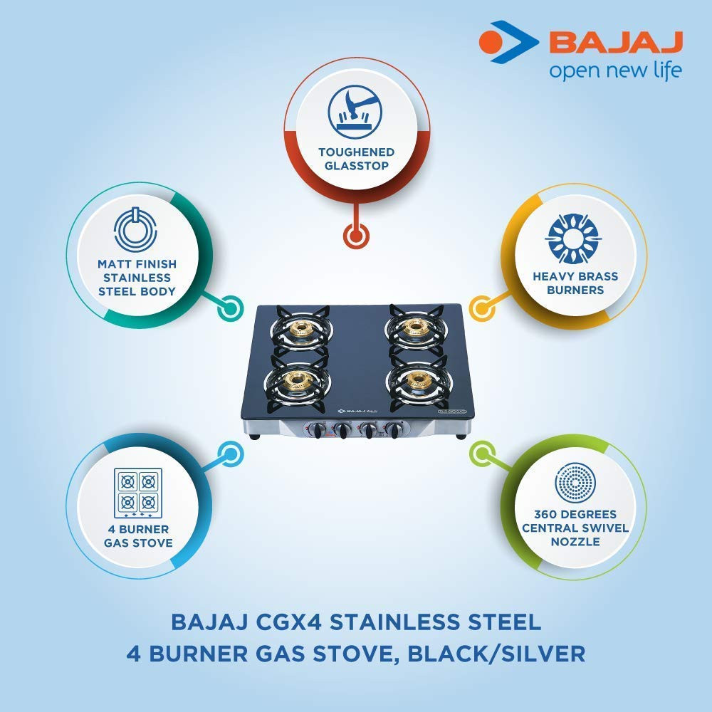 CGX4 SS GAS STOVE SS GLASS TOP 4 BURNER