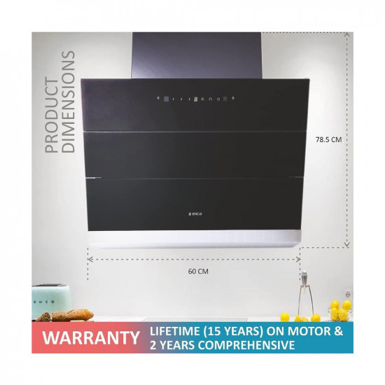 Elica 60 cm 1200 m3hr Filterless Autoclean Kitchen Chimney with 15 Years Warranty EFL-S601 HAC VMS Touch  Motion Sensor Control Black