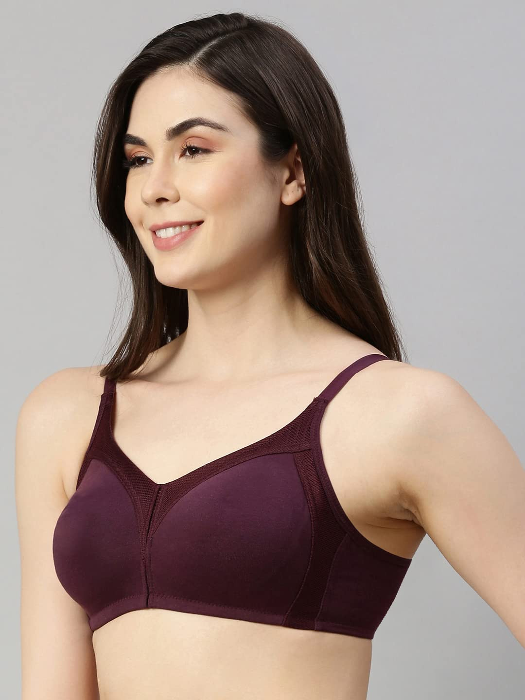 Buy ENAMOR Maroon Full Support Lace Bra - High Coverage Non-Padded Wired