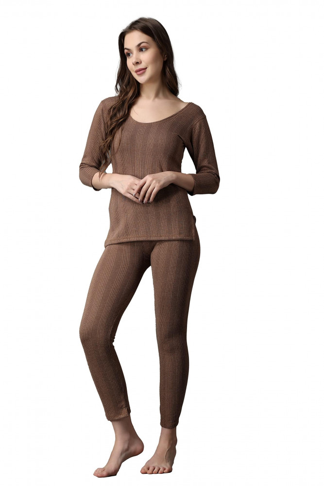 FF Winter Wear Thermal Upper Vest and Bottom Lower Warmer Combo for Women  Long Johns Underwear Set Color - Brown (Size - XXL),Size 2XL