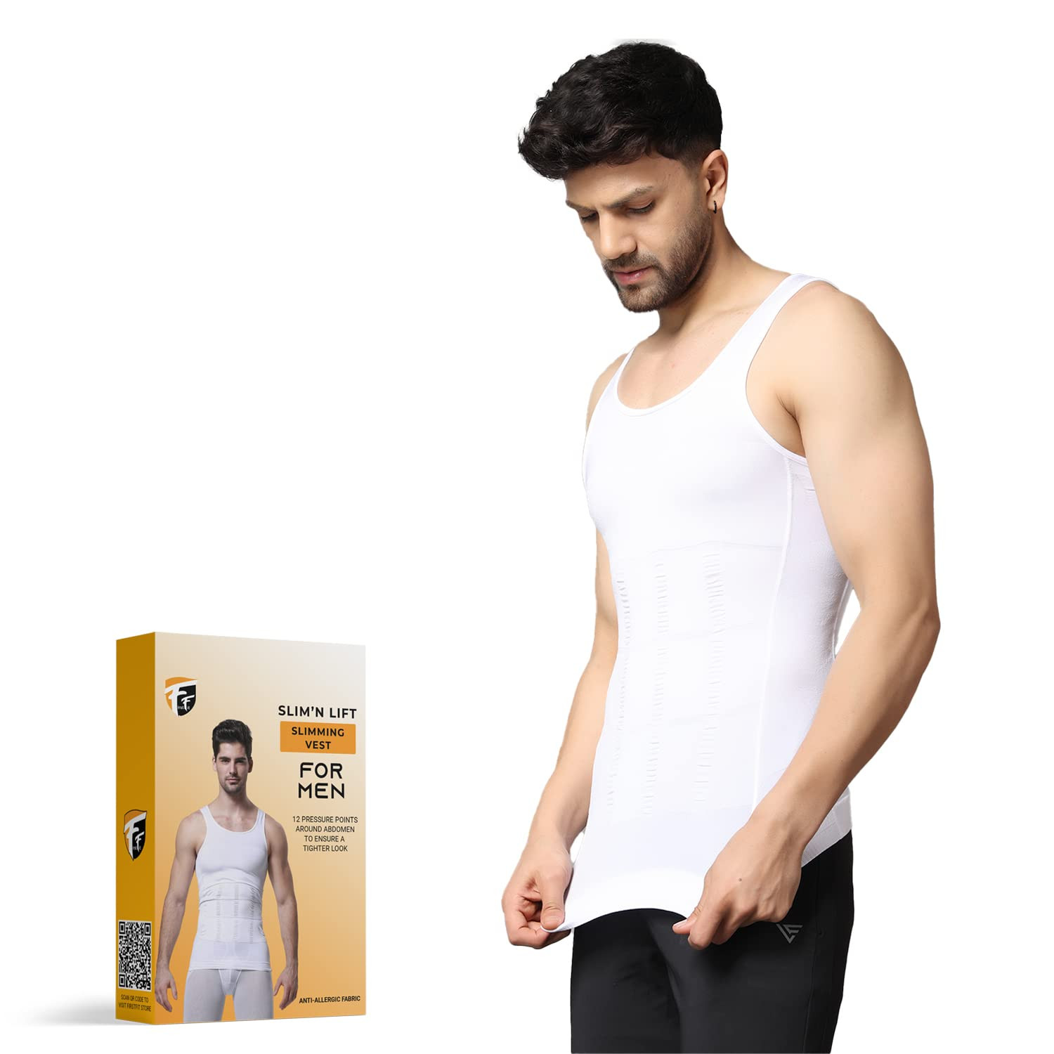 Slim N Lift Slimming Tummy Tucker Body Shaper Vest for Men Undershirt Vest  to Look Slim Instantly :-White Color